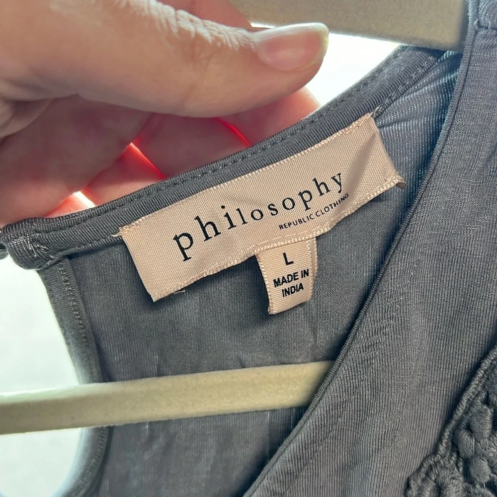 NWT Philosophy Dane Lewis Sleeveless Scoop Tank Blouse Gray Crochet Womens L - Picture 8 of 11